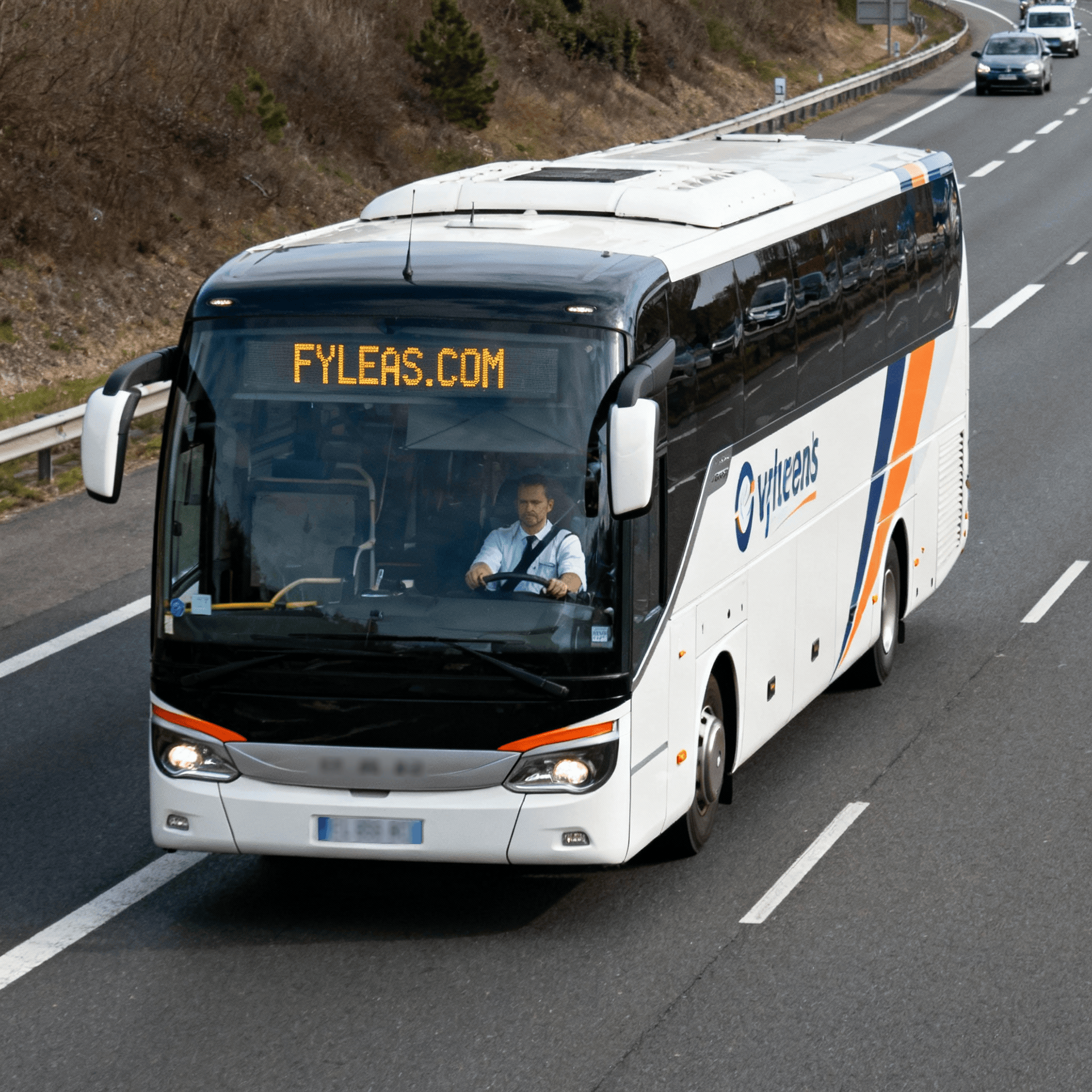 autocar avec panneau affichage de direction dynamique sur une autoroute autocar avec panneau affichage de direction dynamique sur une autoroute
